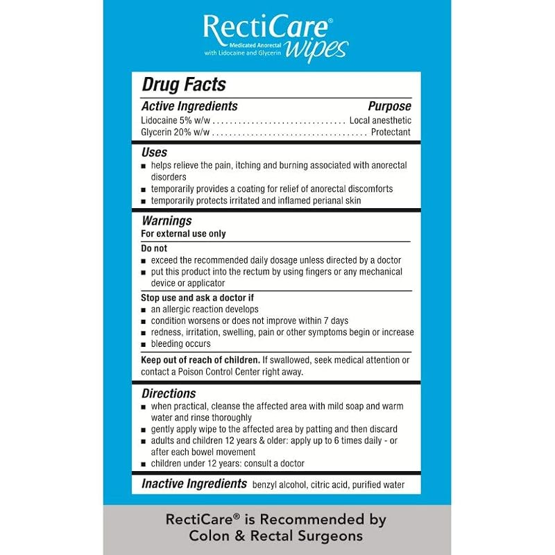 Medicated Anorectal Wipes 5% Lidocaine - 12 Pack
