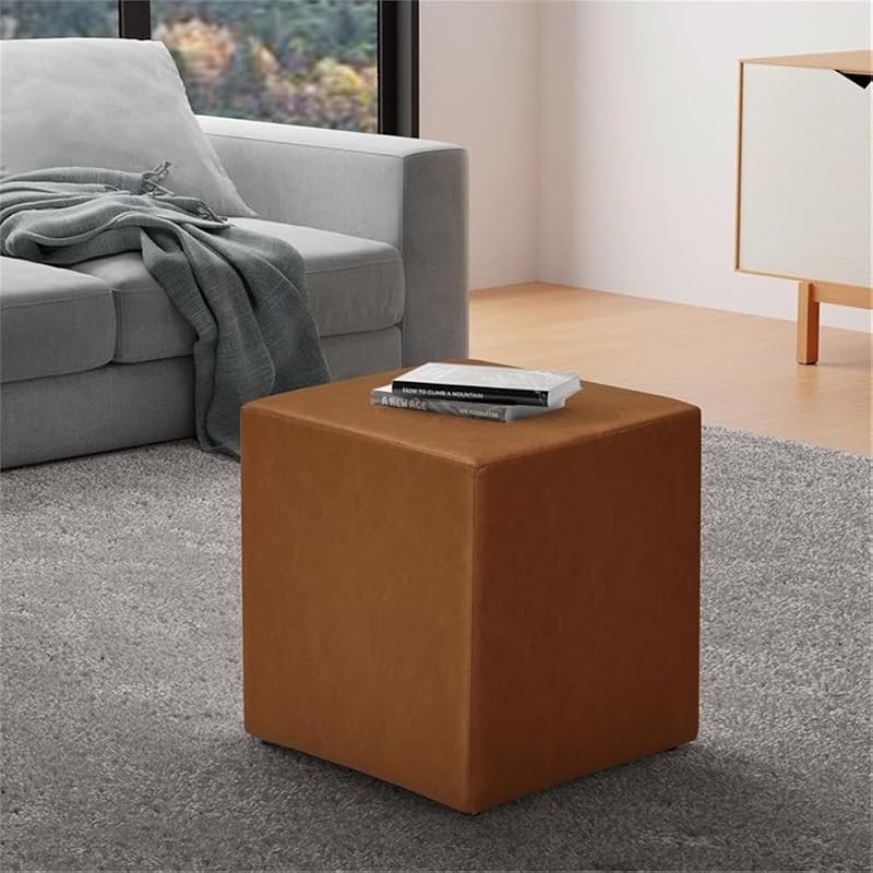 Warren 18-Inch Cube Ottoman with Vegan Leather - Carmel (Variation: Caramel)