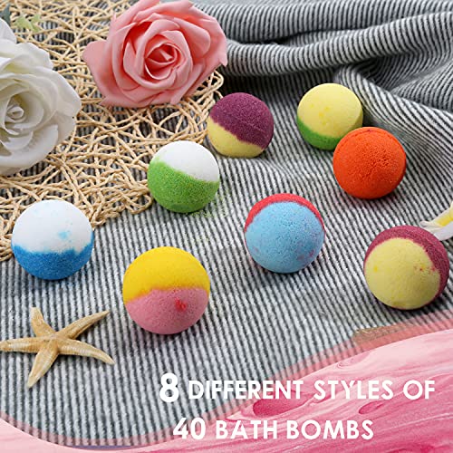 BYGGVIR 40Pcs Organic Bath Bombs Gift Set with 8 Scents - Pack of 40 + Reusable Gift Box