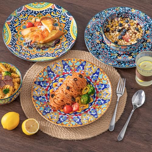 Vancasso Bohemian Style Dinnerware Set for 4 - 12 Pieces, Plates & Bowls, Microwave & Dishwasher Safe