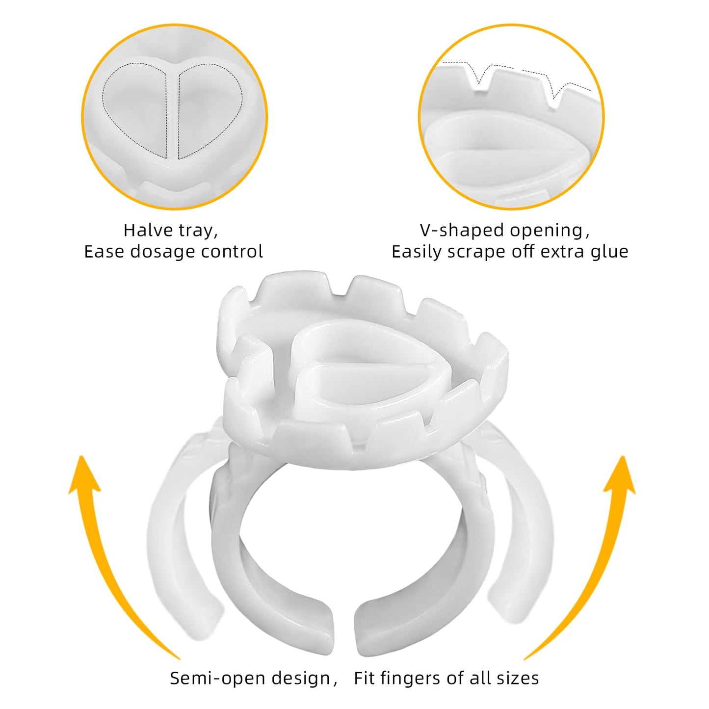 300PCS White Glue Rings for Eyelash Extension,Lovely Heart Shape Rings for Lashes,Disposable Lash Glue Holder for Lash Extension Makeup Plastic Nail Supplies (White-h, Heart - shaped)