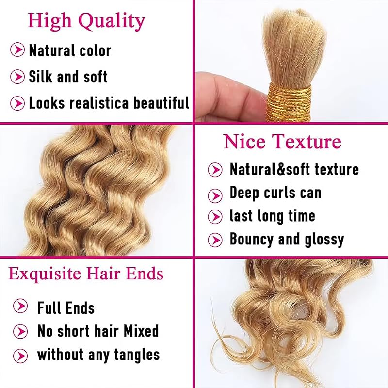 Blonde Human Braiding Hair P27/613 Deep Wave 3 Bundles 12 Inch Variation of P27/613 D / 12 12 12 Inch