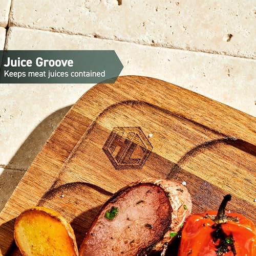 4-Piece Wooden Steak Plate Set with Juice Grooves and Sections