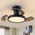 28 In Retractable Ceiling Fan with Light, Dimmable 6-Speed, Remote Control, Black & Brown Blades