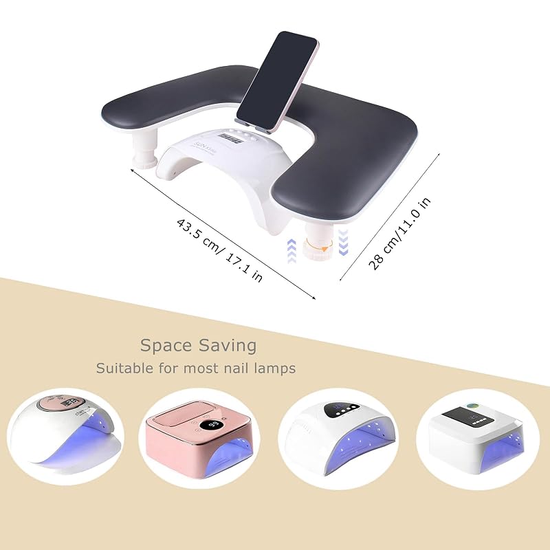 Manicure Arm Rest with 360° Rotating Phone Holder – Black (Variation: Black)