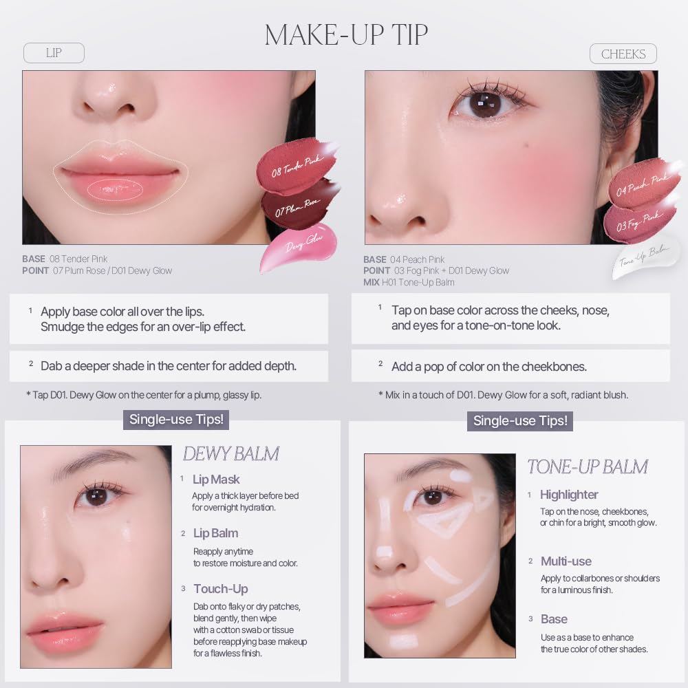 Heart Percent Dote On Mood Custom Lip & Cheek Single, Soft Velvety Tinted Balm Matte (Fog Pot) Air-Fit Mist Textures Multi-use Blush & Lip Tint 4.7g, M07. Plum Rose