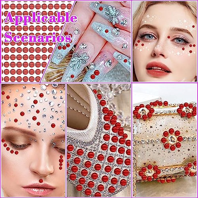 1799 Pcs 4 Sheets Rhinestone Stickers 3/4/5/6 mm Self Adhesive Rhinestones Gems for Face Eyes Makeup Hair Body (Red-3/4/5/6mm)
