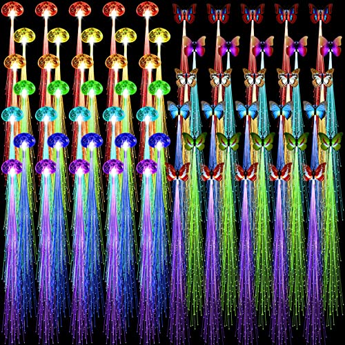60 Pack Glow Hair Clips with LED Lights & Butterfly Fiber Optic Extensions