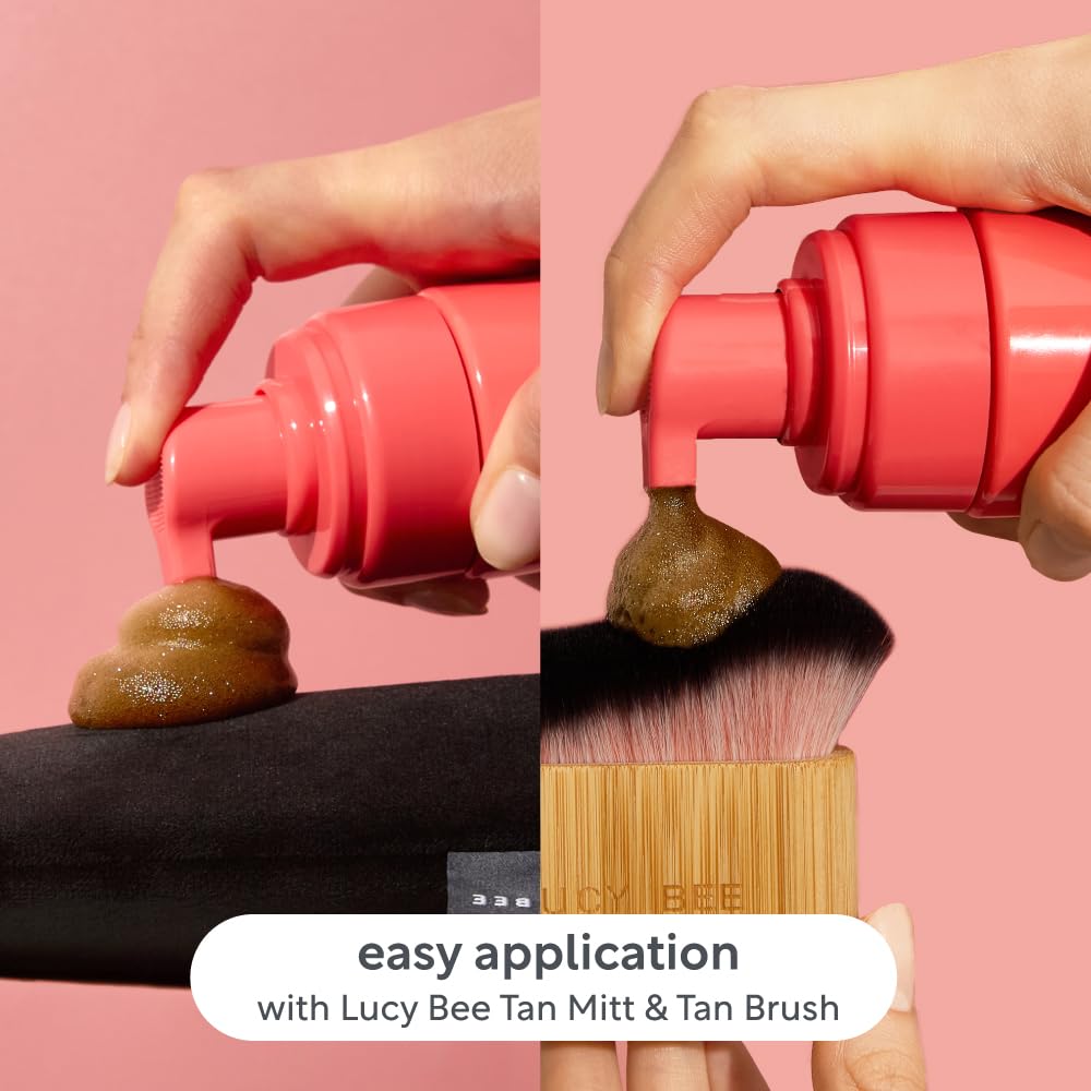 Lucy Bee Self Tan Mousse, Customizable Medium Self Tanning Foam, Natural Looking Tan, Quick-Drying, Dermatologist Approved for Sensitive Skin, Hydrating Coconut Water, Tropical Scent, 6.76 fl oz