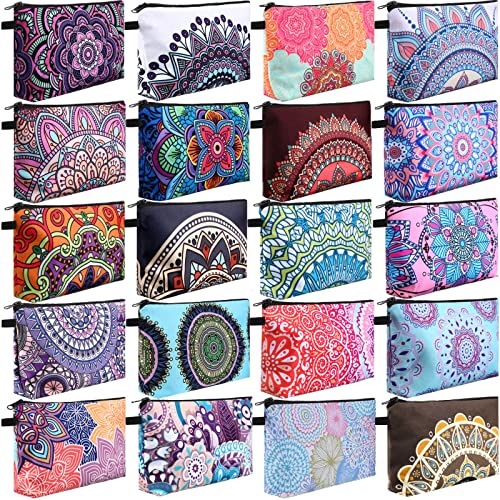 Dunzy 20 Pcs Makeup Bags Bulk Graduation Gift Cosmetic Bag Makeup with Zipper Pouch Waterproof Portable Travel Toiletry for Women Teacher Birthday Thanksgiving Christmas Gifts(Mandala)