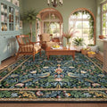 Beeiva Vintage Botanical Bird 8x10 Washable Rug Dark Green & Blue Non-Slip Large Carpet for Living Room & Bedroom