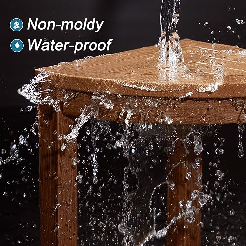 Corner Shower Stool with Storage and Adjustable Feet - Waterproof Plastic Seat for Shaving, Brown