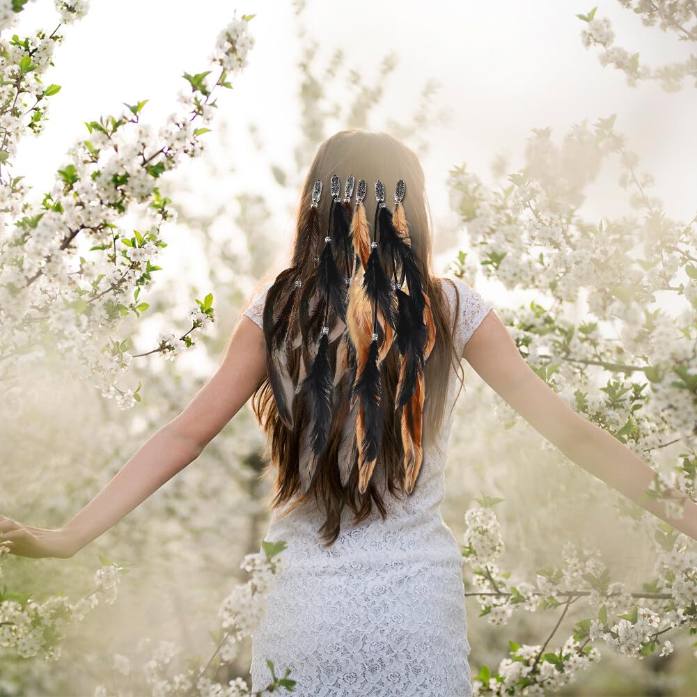 Feather Hair Clip,Zcargel 3/6PCS Indian Feather Hair Clip Accessories Mixed Colour Feather Hair Extensions Boho Headpiece for Women and Girls