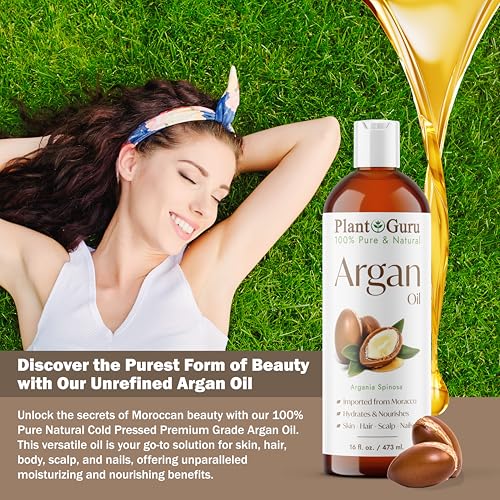 Pure Argan Oil for Hair & Skin - 16 Fl Oz, Cold Pressed, Natural Moisturizer