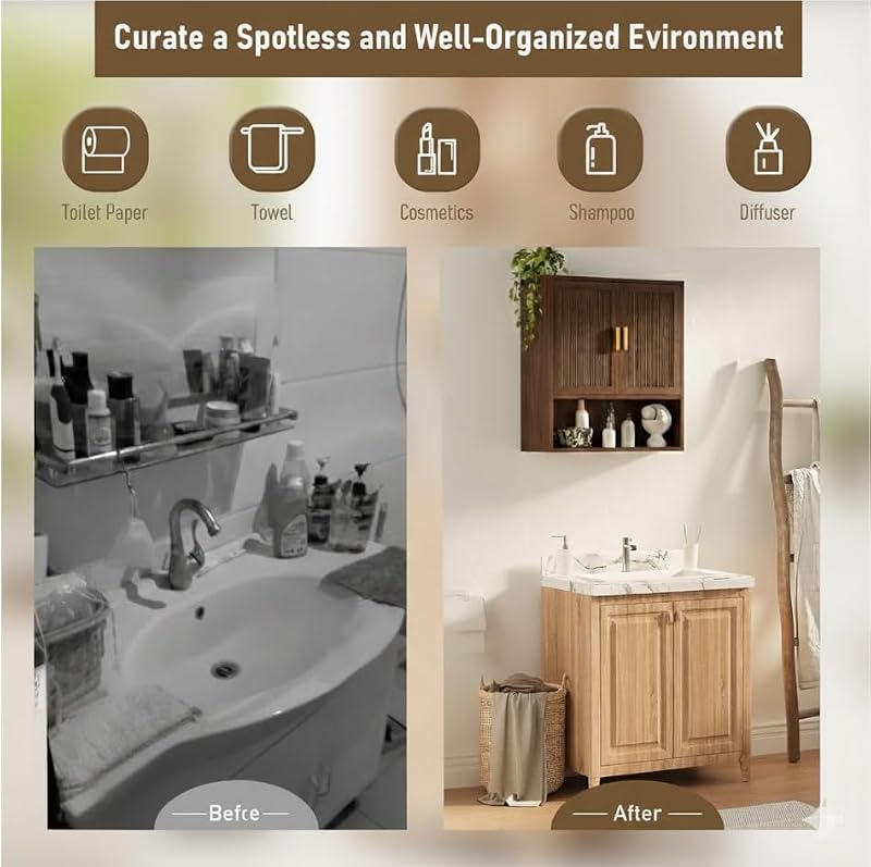 INNOD Walnut Over Toilet Bathroom Storage Cabinet with Adjustable Shelves