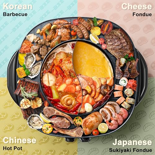 2-in-1 Electric Hot Pot and Grill - Korean BBQ & Shabu Shabu Cooker