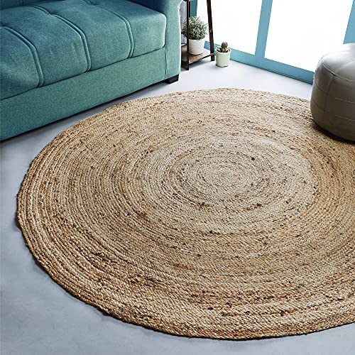 Hausattire 6' Round Natural Jute Braided Area Rug - Durable & Reversible