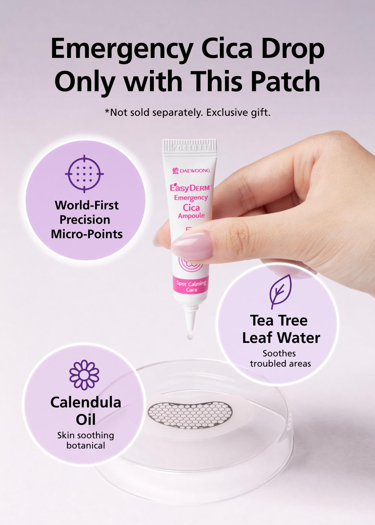 EasyDerm Quick Calming Magnesium Patches WIDE – 2 Large Face Acne Patches for Breakouts, TikTok Viral Microdot, With Bonus CICA Mini Ampoule