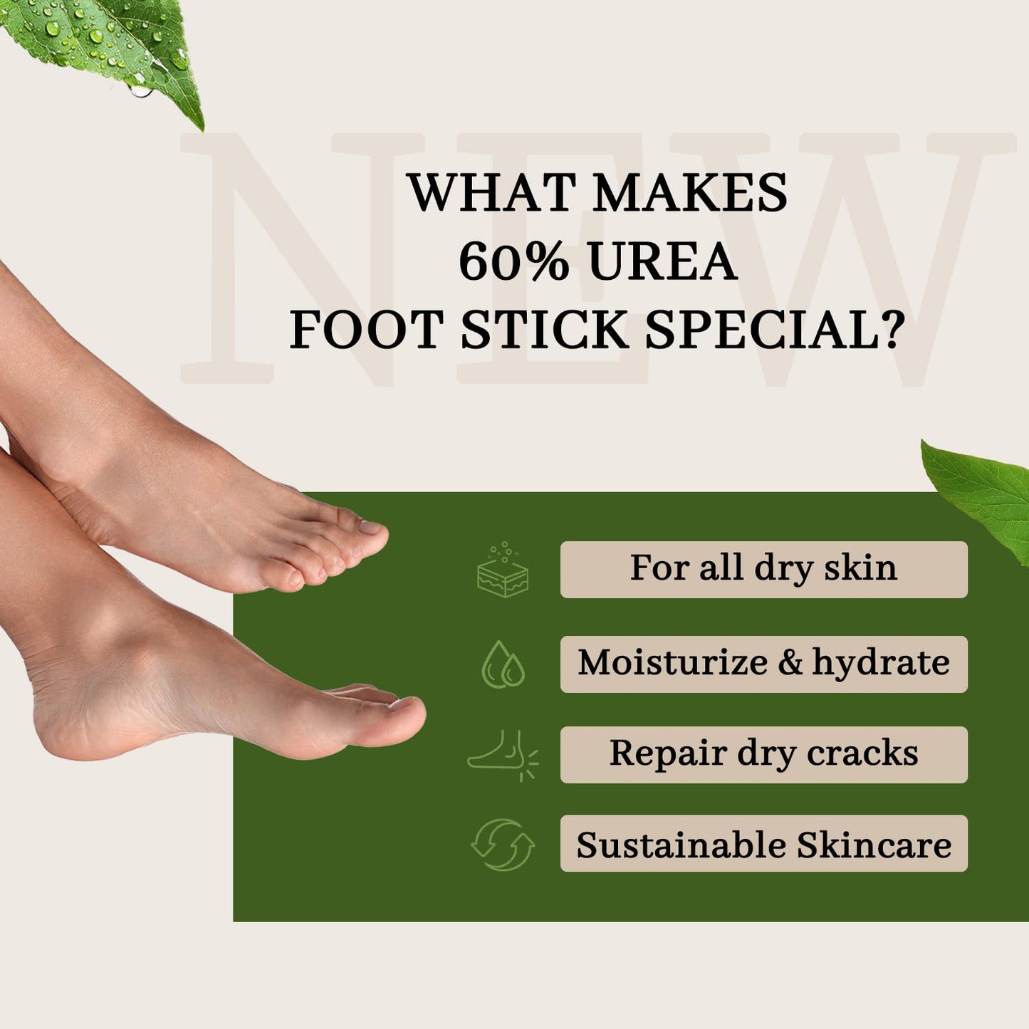 60% Urea Cream 2.65 Ounce Heel Balm Stick Cracked Heel Repair Balm Stick for Dry Cracked Feet Treatment with Aloe Vera, Jojoba Oil, Shea Butter & Tea Tree Oil for Dry Cracked Heels