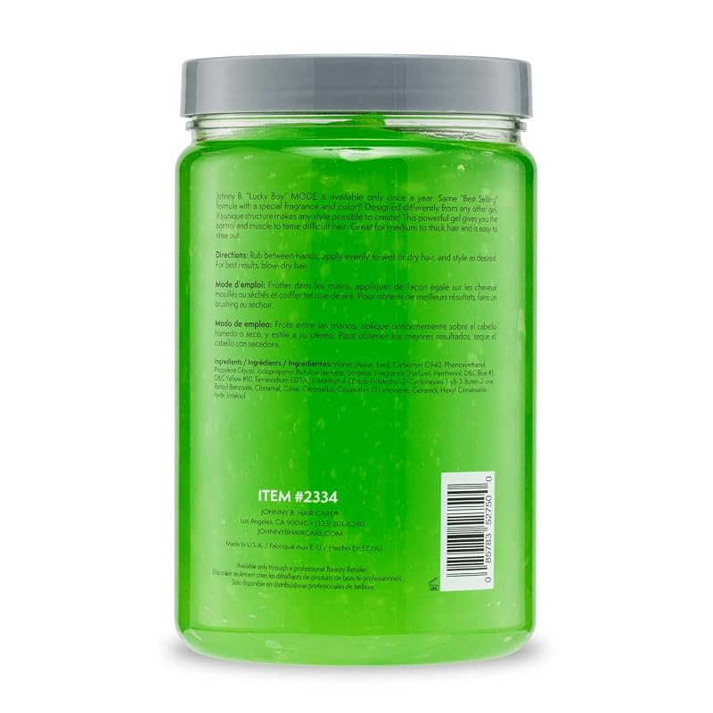 Lucky Boy Styling Gel 32oz – Alcohol-Free Medium-Thick Formula, Green