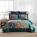 Autumn Dream Reversible Cotton Bedspread Quilt Set King Turquoise Floral Patchwork