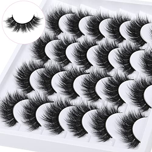 Newcally Eyelashes False Lashes Thick 18MM Long Faux Mink Eye Lashes Pack Dramatic Thick Volume Fake Eyelashes 12 Pairs Soft Reusable Lashes Multipack