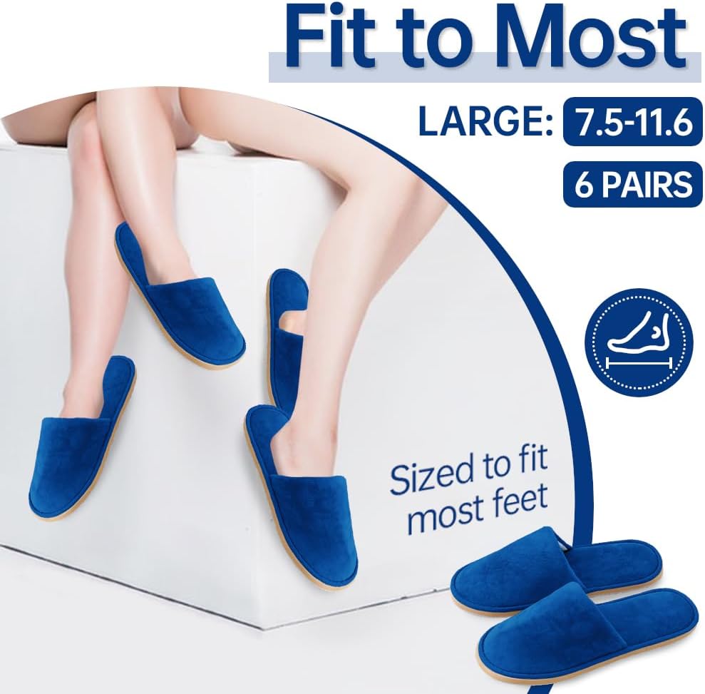 Non-Slip Disposable Slippers - 2-6 Pairs, Washable Velvet Closed Toe for Guests, Hotel & Spa