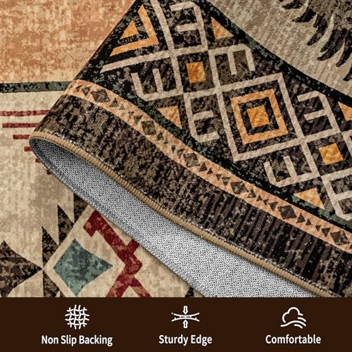 HOMORE Rustic Cabin Area Rug 6x9 Brown - Western & Southwestern Style, Non-Slip, Machine Washable