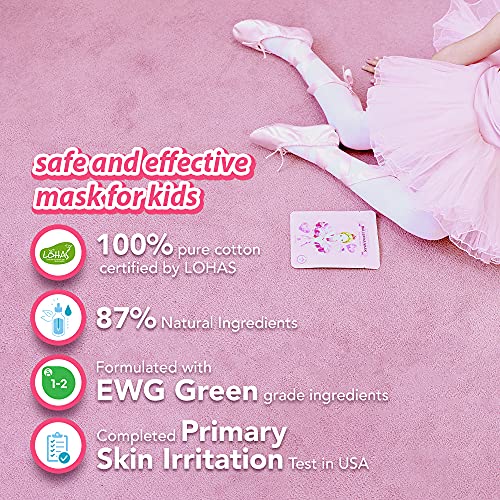 Kids Face Mask Sheets for Children - Peach and Ballerina 10 Pack, Hypoallergenic Cotton, Soothing & Hydrating
