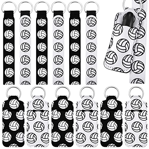 Sureio 20 Pcs Volleyball Lipstick Holder Volleyball Keychains Bulk Volleyball Gifts for Team Volleyball Portable Wristlet Keychain Lanyard for Lipstick(Volleyball,White, Black)