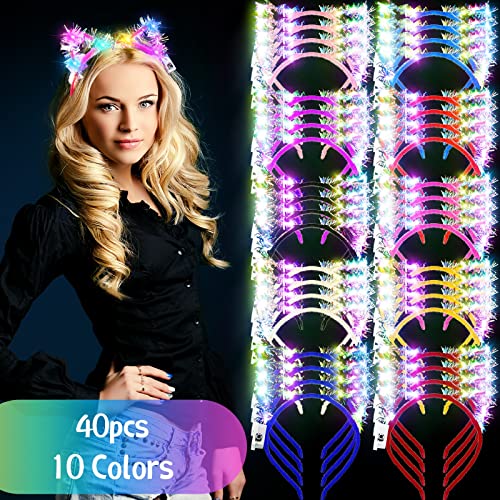 LED Cat Ears Headband Bulk Pack - Gold Silk Party Costume Accessories