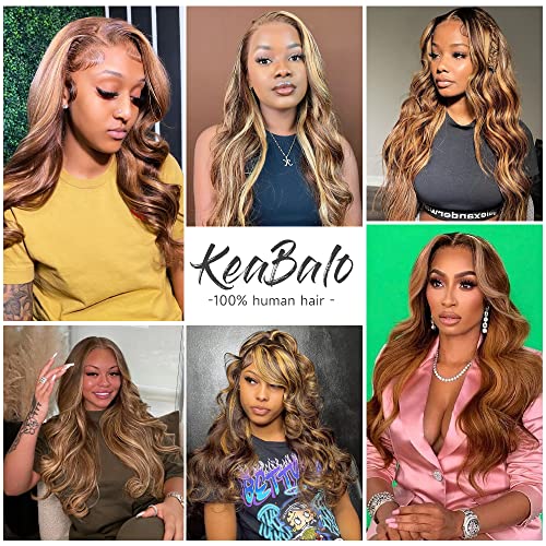28 Inch Highlight Ombre Lace Front Wig Human Hair Pre Plucked Body Wave for Women - Honey Blonde