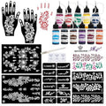 11 Colors Temporary Tattoo Ink Kit, 11 Bottles Tattoo Ink with 1Pcs Outline Pen for DIY Body Paint, Safe & Easy tattoos(Black,Red,Green,Purple,Orange,Navy, Blue,Brown,Pink,Grey,Yellow)