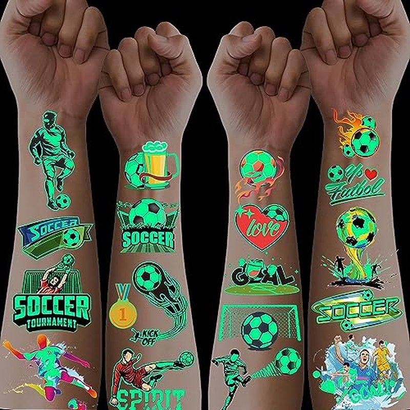200 Pcs Soccer Sports Temporary Tattoos for Kids, Glow In The Dark Tattoos for Boys and Girls, Soccer Fake Tattoo Stickers for Adults Kids Goody Bag Stuffers Prizes Party Favors