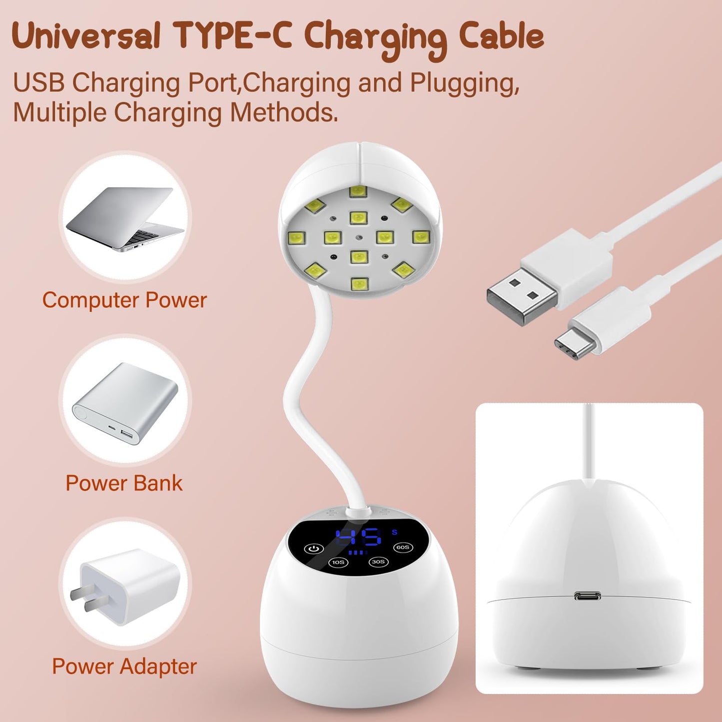 UV LED Nail Lamp Cordless 36W Mini UV Light for Gel X Nails Tips,Portable Hands Free Flash Cure Light,USB Rechargeable Nail Dryers with Sensor & 4 Timers,Rotatable Gooseneck Manicure Gel Polish Lamp