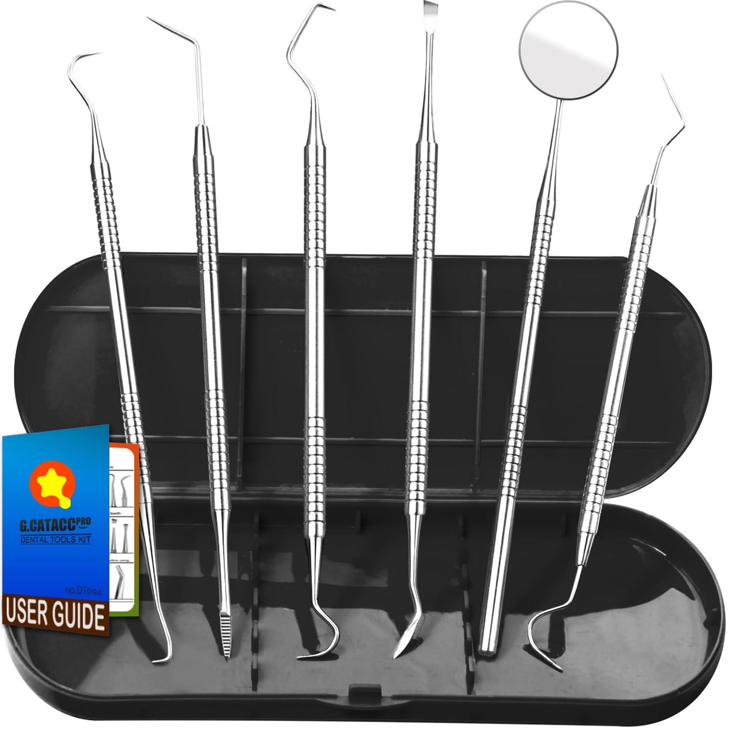 G.CATACC Dental Tools, Plaque Remover for Teeth, Metal Dental Pick Teeth Cleaning Tools Kit, Stainless Steel Oral Care Hygiene Kit with Tooth Scraper Plaque Tartar Remover - with Case