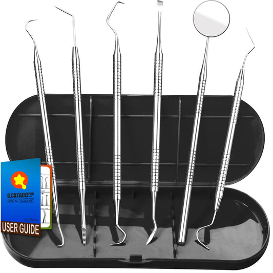G.CATACC Dental Tools, Plaque Remover for Teeth, Metal Dental Pick Teeth Cleaning Tools Kit, Stainless Steel Oral Care Hygiene Kit with Tooth Scraper Plaque Tartar Remover - with Case