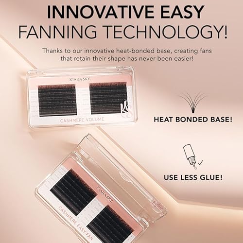 KIARA SKY LASH Premium Cashmere Easy Fan Lash Extensions | Soft Semi-matte natural finish | Fans like Butter | For Professional Eyelash Extensions Use Only | Black, (C-0.07-9MM)