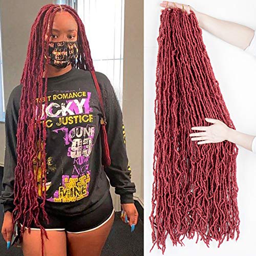 FALEMEI 36 Inch Burgundy Faux Locs Crochet Hair Extensions Pack of 6 - Soft, Pre-Looped, Lightweight, Full Head Ready