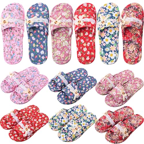 Women's Floral Cotton House Slippers - Breathffy, Size 6, Pink & White