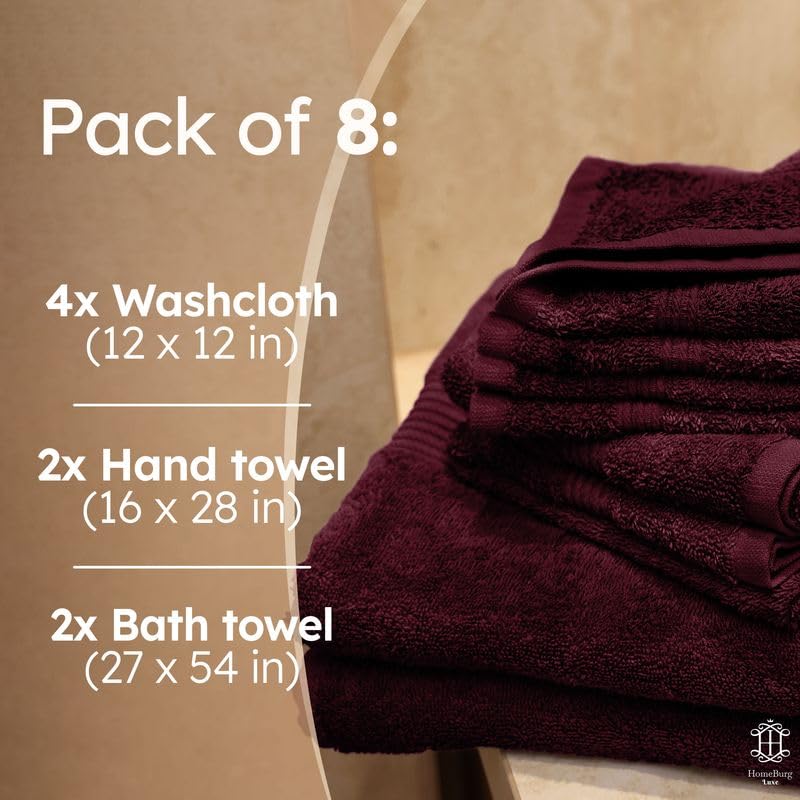 Velvet Wine Luxe Cotton Towel Set – 8-Piece Bath, Hand & Washcloths