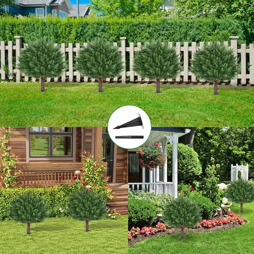Grooy Artificial Cedar Ball Topiary Tree Set of 4 UV-Resistant Outdoor Decoration