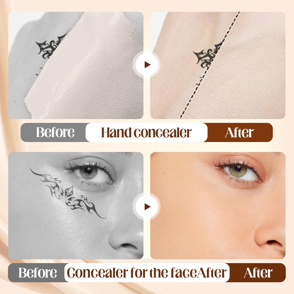 Tattoo Cover Up Makeup Waterproof, 2 Colors Tattoo Concealer, Sweatproof Tattoos Concealers for Scars, Spots, and Vitiligo (2 Colors Tattoo Concealer)
