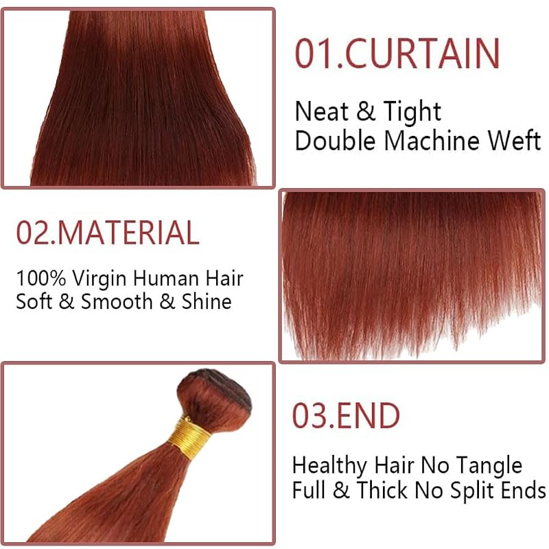 28 Inch Straight Wave Human Hair Bundle 100g Red Brown 33# Cooper Red Brown From Brazilian Virgin Hair