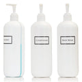 Refillable 19 oz Body Wash, Shampoo & Conditioner Pump Dispenser Set — White View Stripe 3-Pack (Variation: White Plastic Pumps)