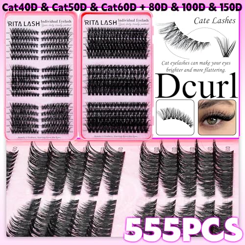 DIY Lash Extension Kit 1930Pcs Cat Eye Spike Bottom Lashes | Lash Clusters Set with Bond & Seal