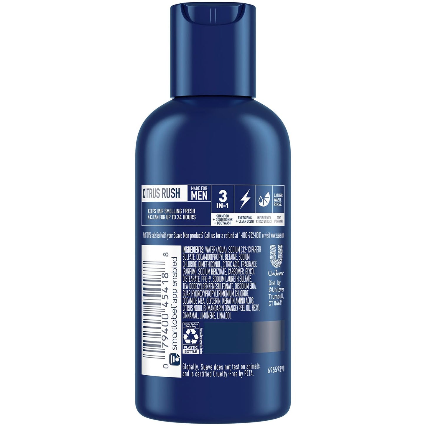 Suave Men’s 3-in-1 Shampoo, Conditioner, & Body Wash, Travel-Size 6-Pack, Citrus Rush, 3 Oz Ea