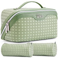 M-01 Green Travel Makeup Bag for Women with Removable Pouches - Lucky Four Leaf Clover Cosmetic Organizer