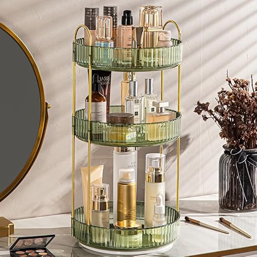 Makeup Organizer for Vanity, 360¡Æ Rotating Bathroom Organizer Countertop, High-Capacity Skincare Organizer, Spinning Cosmetics Organizer for Dresser Countertop (3 Tiers, Green)