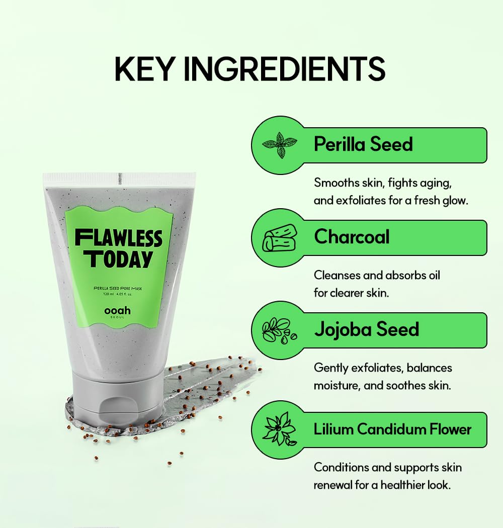 ooah seoul FLAWLESS TODAY Pore Refining Face Mask | Korean Skincare for Oily, Acne-Prone & Textured Skin | Charcoal & Perilla for Pore Tightening | 120ml 4.05fl.oz